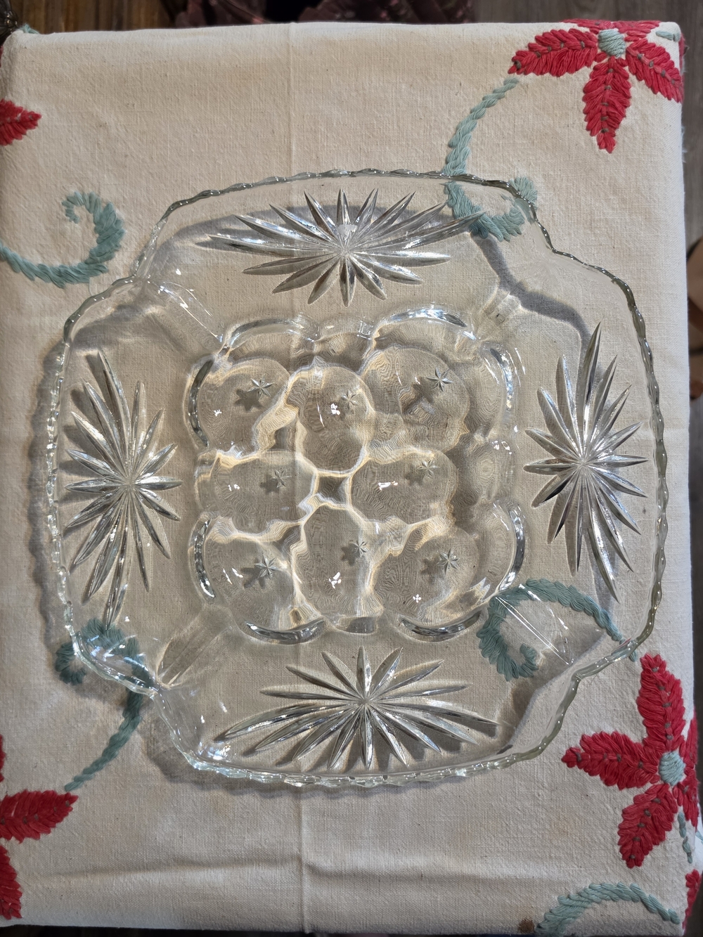 Anchor Hocking Deviled Egg Platter - Clear Glass Starburst Design